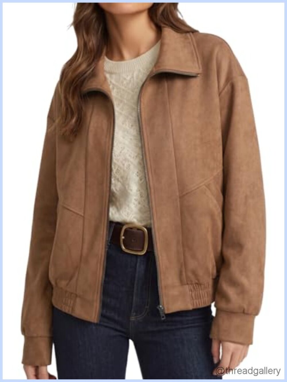 Faux Suede Zip Up Jacket Long Sleeve Collared Loose Fit Casual Coat